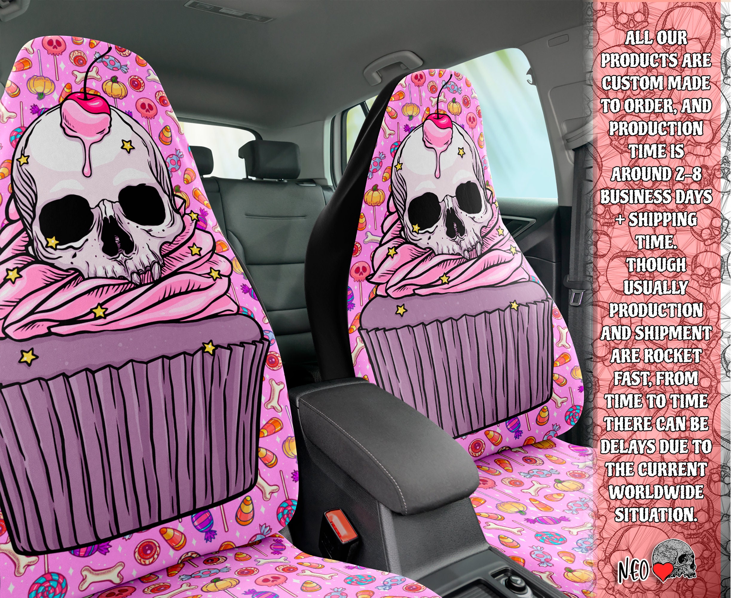 Pastel Goth Car Accessories, Sad Cookie Car Seat Covers, Halloween Wicked Car  Accessories, Edgy Girl Goth Car Accessory 