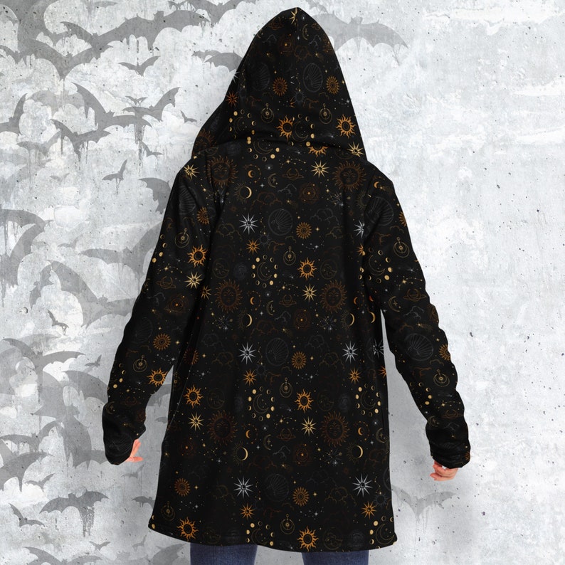 Celestial Hooded Cloak: Sun, Moon & Stars Fleece Lined - Etsy
