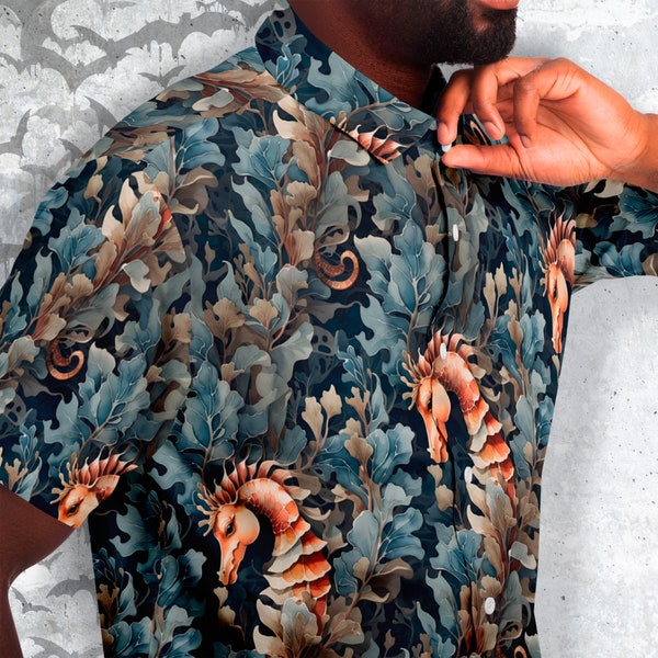 Seahorse Button-Up Shirt, hippocampus fish,  sea horse animal unisex shirt