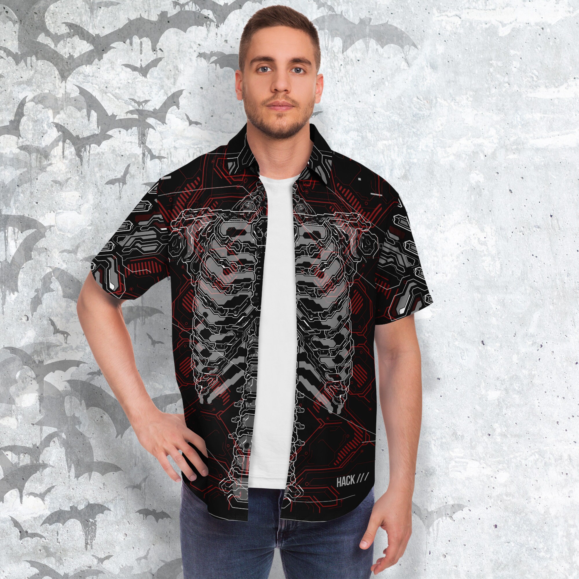 Cyberpunk Button-up Style Shirt, Cyber Goth Shirt, Anonymous