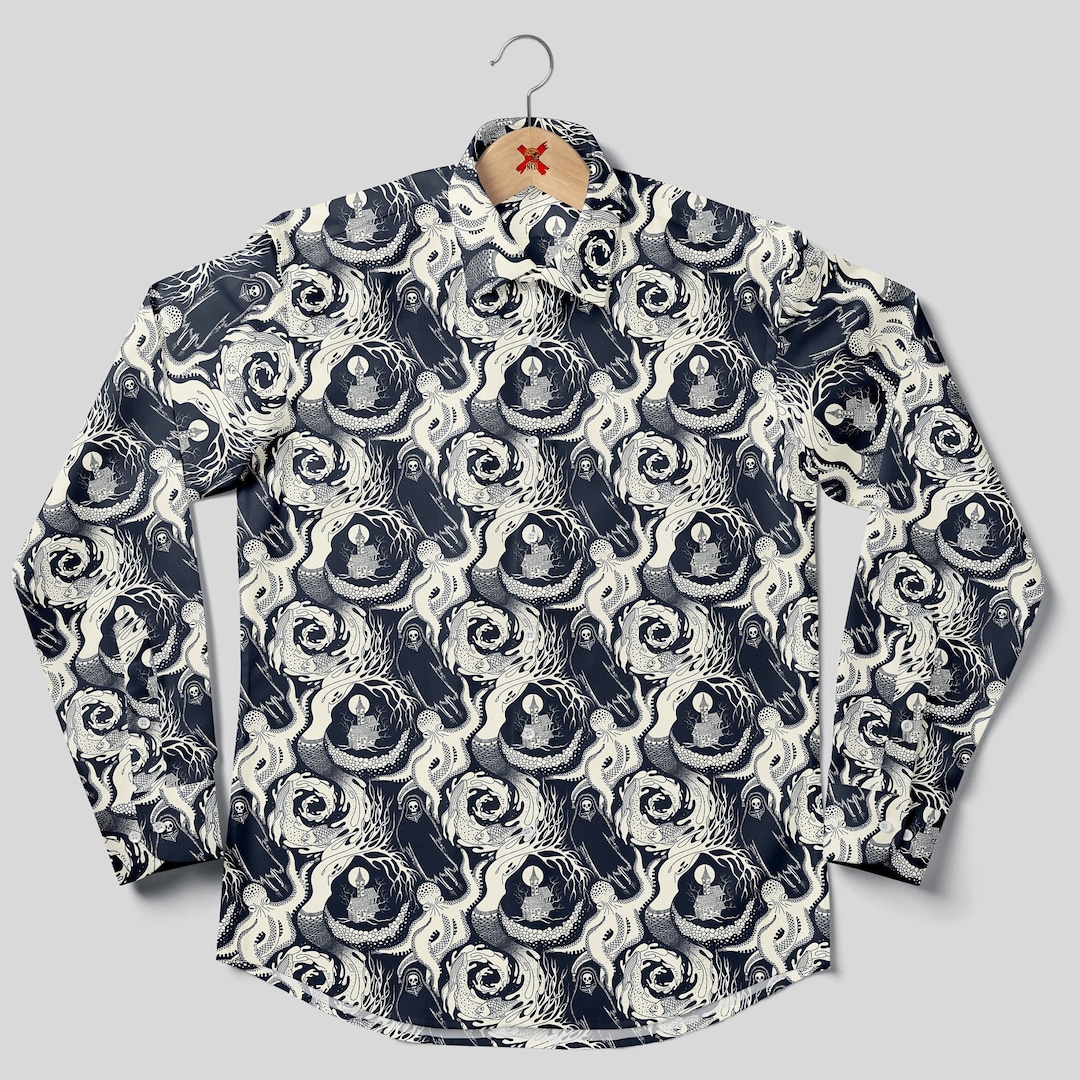 Phantasmagoria Long Sleeve Buttonup Shirt, Goth Dress Shirt, Dark