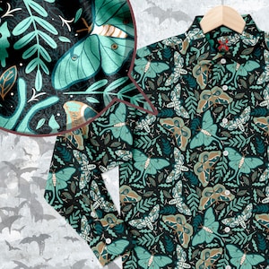 Cottagecore butterflies Button-up Style long sleeve Shirt, Goth Shirt, Mystic Clothing, Magical moth boho, queer button up