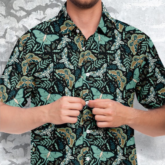 Cottagecore butterflies Button-up Style Shirt, Goth Shirt, Mystic Clothing,  Magical moth boho, queer button up