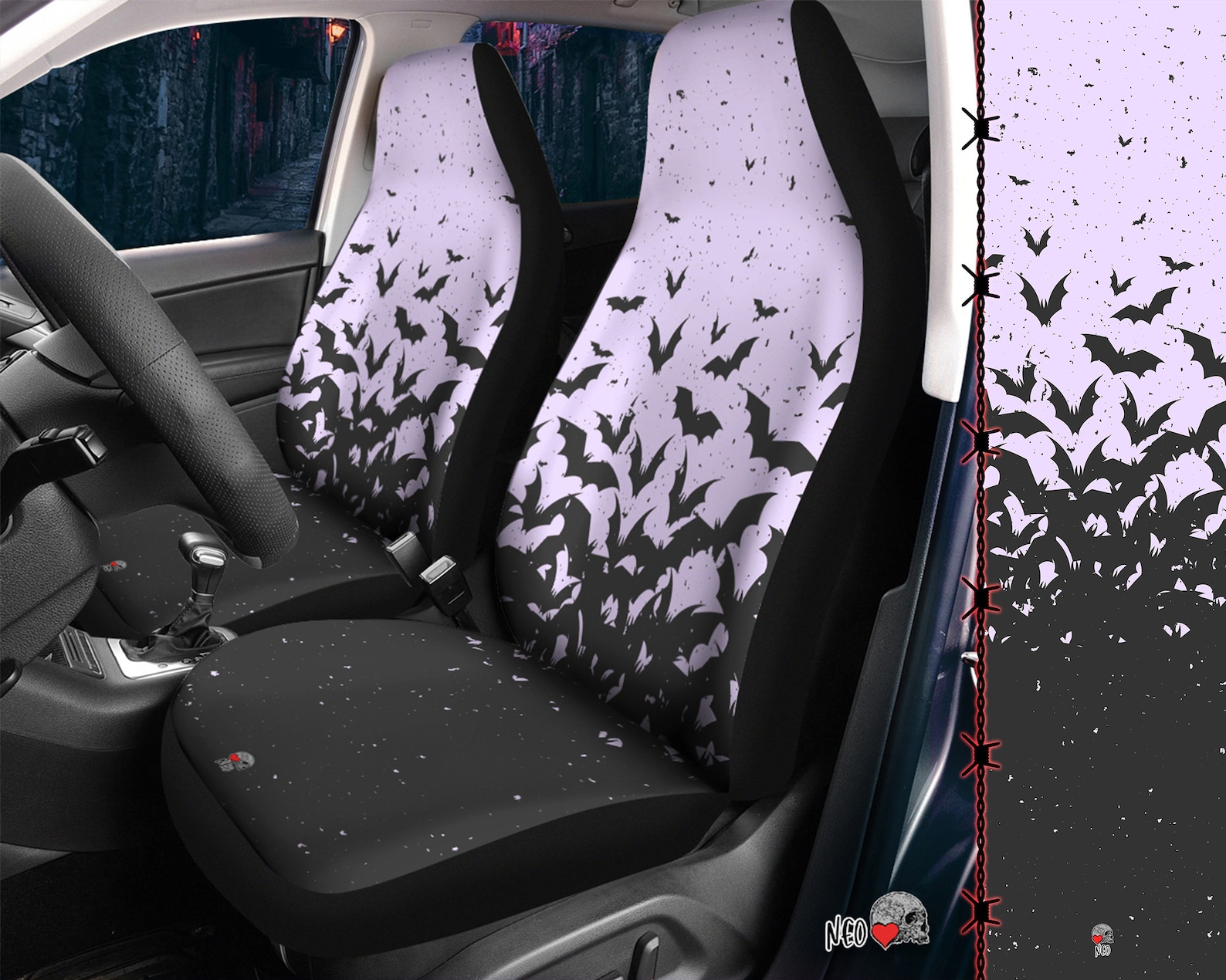Pastel Goth Bats Car Seats Covers, Grunge Gothic Car Seats Protector