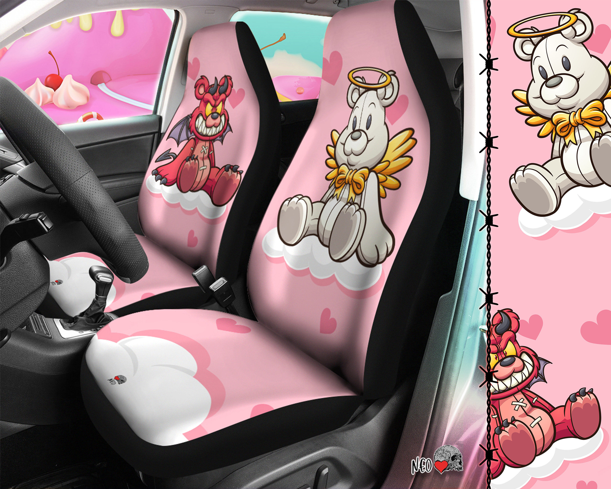 Angel and Devil Teddy Car Seat Covers Yami Kawaii Aesthetic Pastel Goth Car  Accessories -  Israel