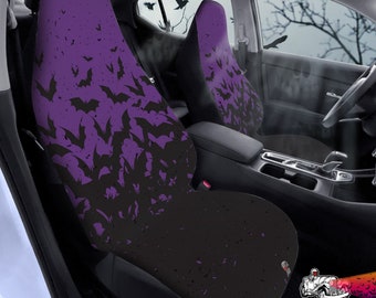 Purple Bat Swarm Car Seats Covers, Grunge Gothic Car Seats Protector, Halloween Vamp Car Accessories, Bats Witchy Halloween