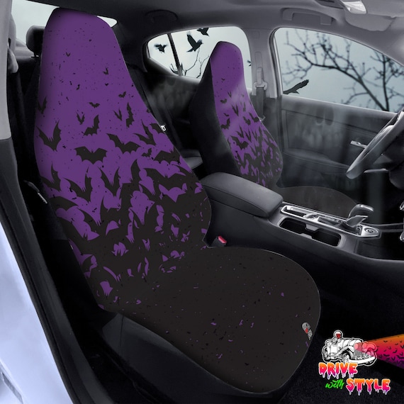 Purple Bat Swarm Car Seats Covers, Grunge Gothic Car Seats Protector,  Halloween Vamp Car Accessories, Bats Witchy Halloween 