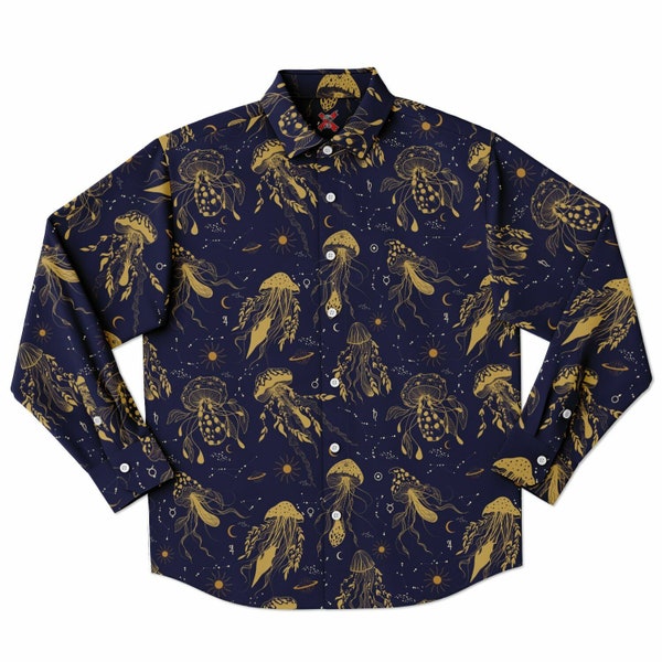 Mystical mushrooms button Up Style Shirt, Goth Shirt, Dark Magic Clothing, boho style celestial magic unisex shirt