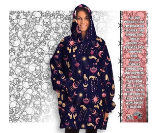 Witchcraft Wisdom Snug Hoodie wearable  Blanket, Oversize astrology reading blanket hoodie,  Warm one-size fits all Comfortable Blanket