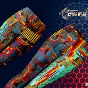 Techwear Cyber Armor leggings | Cyber goth pants | Circuit Design Sport tights | Cyberpunk Clothing