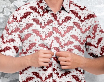 Camisa abotonada de murciélagos rosas: Camisa Oxford de amor místico y gótico pastel