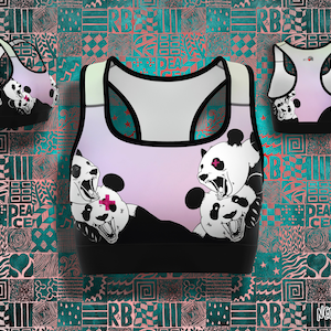 Pandas Roar Sports Bra, Pastel goth Sports Bra, anime graphic Fitness, Alternative Clothing