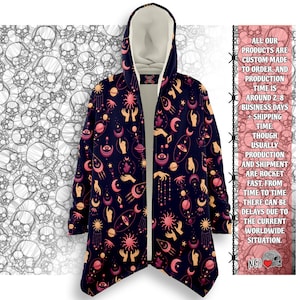Astro Wisdom Hooded cloak , mystical astrological Witch fantasy cloak, aesthetic clothing, occult pattern