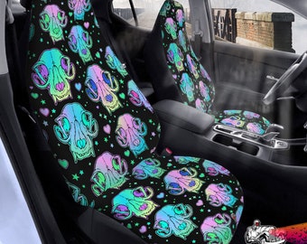Fundas de asientos de coche Neon Cat Skulls, accesorios de coche góticos pastel, protectores de asientos de coche góticos, decoración de coches brujos de calaveras de animales