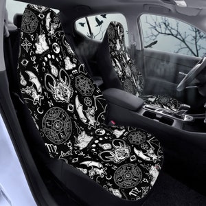Mystic Bats Car Seat Covers, Grunge Gothic Car Seats Protector, Halloween Vamp Car Accessories, Bat Swarm Occult and Witchy signs Halloween