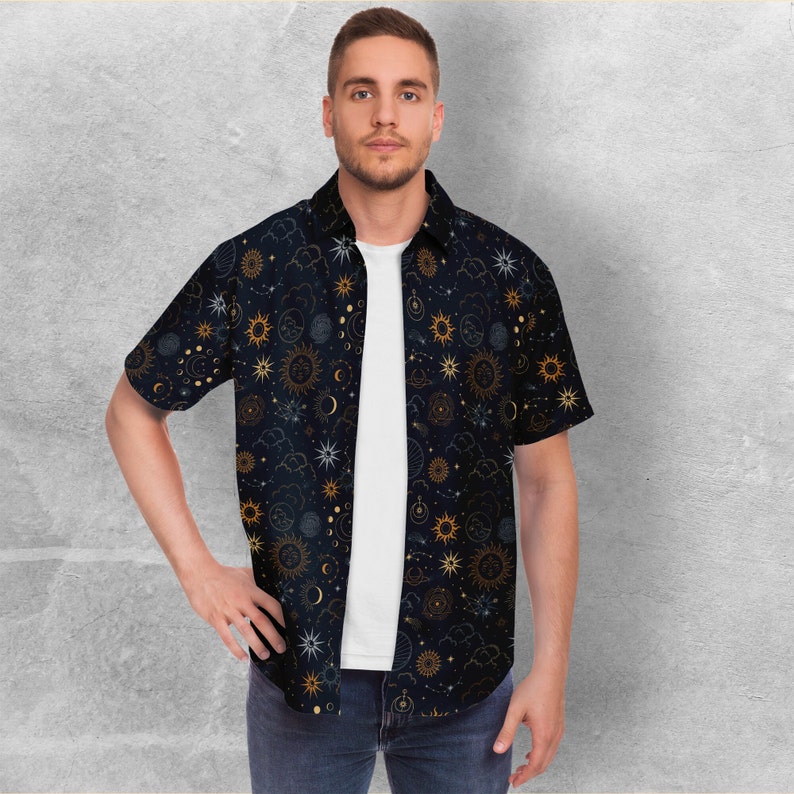 Celestial Button Down Style Shirt, Goth Shirt, Sun Moon Clothing, Dark art Party unisex shirt image 8