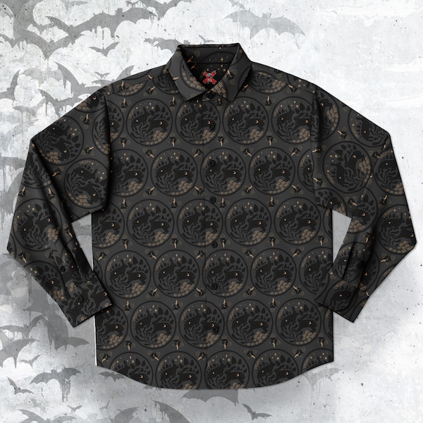 Dark Rabbit Long Sleeve Button-Up Shirt: Goth Magic Unisex Clothing