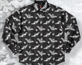 Flying Insect Button-Up Shirt: Dark Goth Boho Long Sleeve