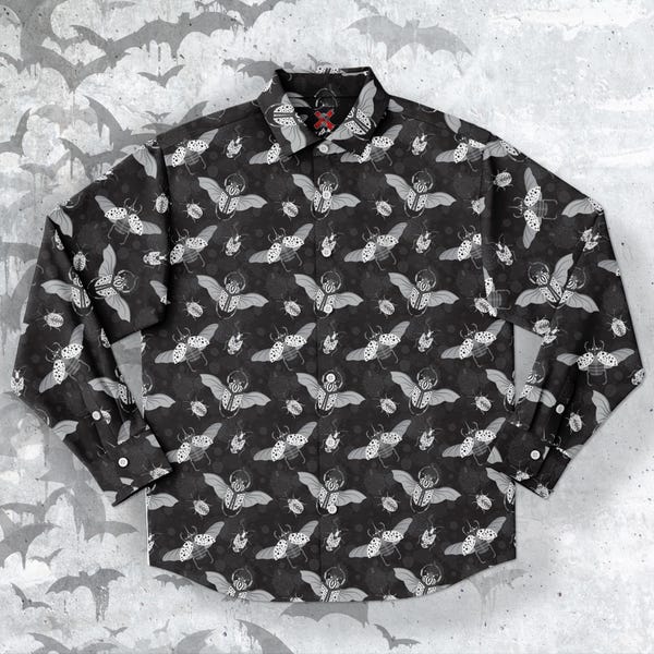 Flying Insect Button-Up Shirt: Dark Goth Boho Long Sleeve