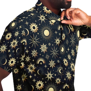 Celestial Button Down Style Shirt, Goth Shirt, Sun Moon Clothing,  Dark art art Party unisex shirt