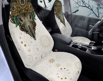 Sunflowers and Deer Skull Car Seat Covers: Celestial Boho Style