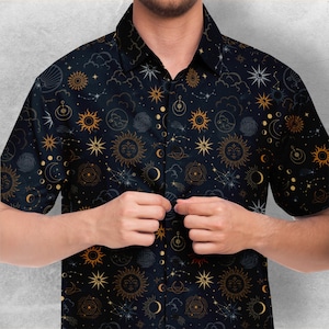 Celestial Button Down Style Shirt, Goth Shirt, Sun Moon Clothing, Dark art Party unisex shirt image 7