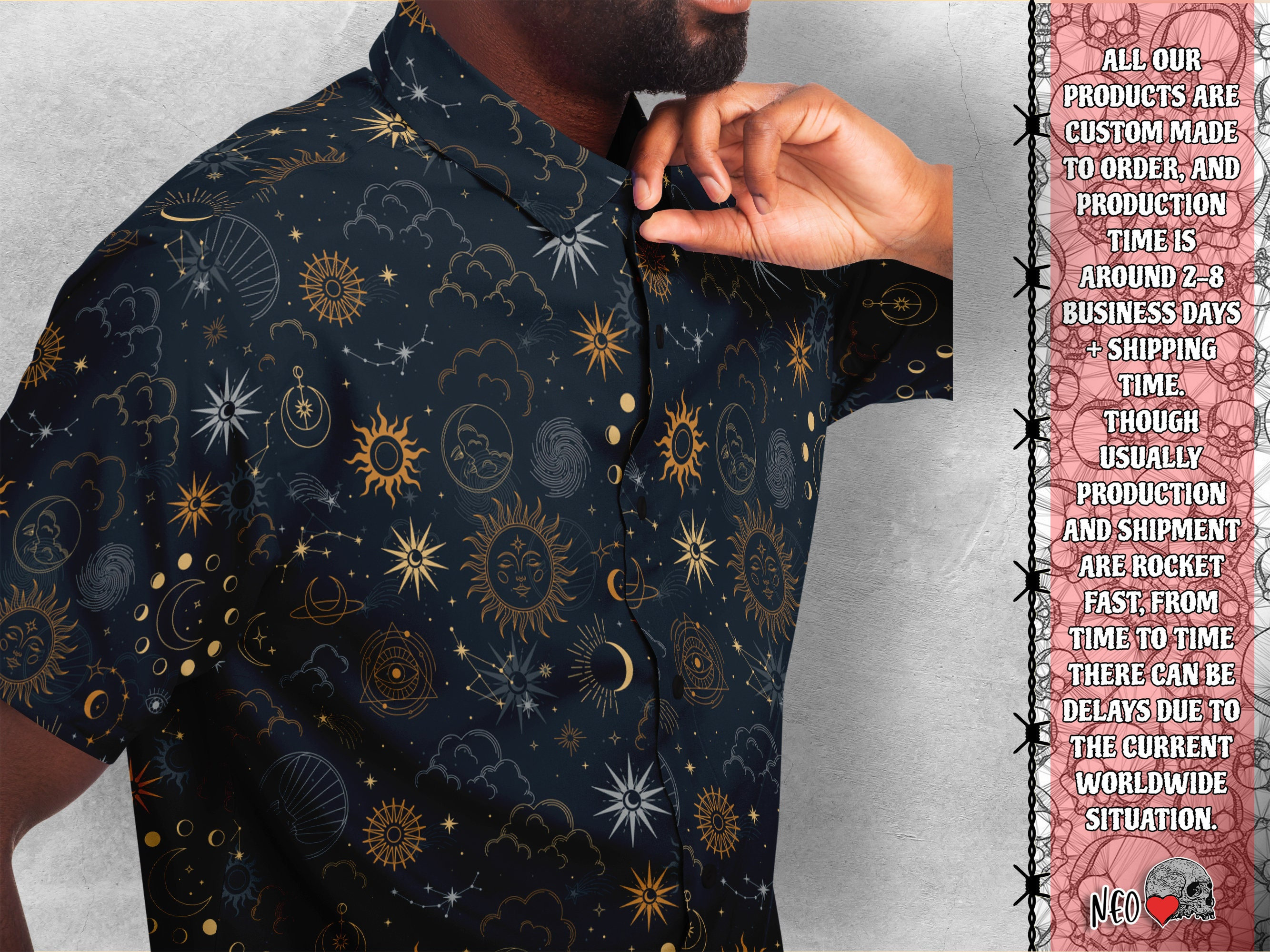 sun and moon button up shirt