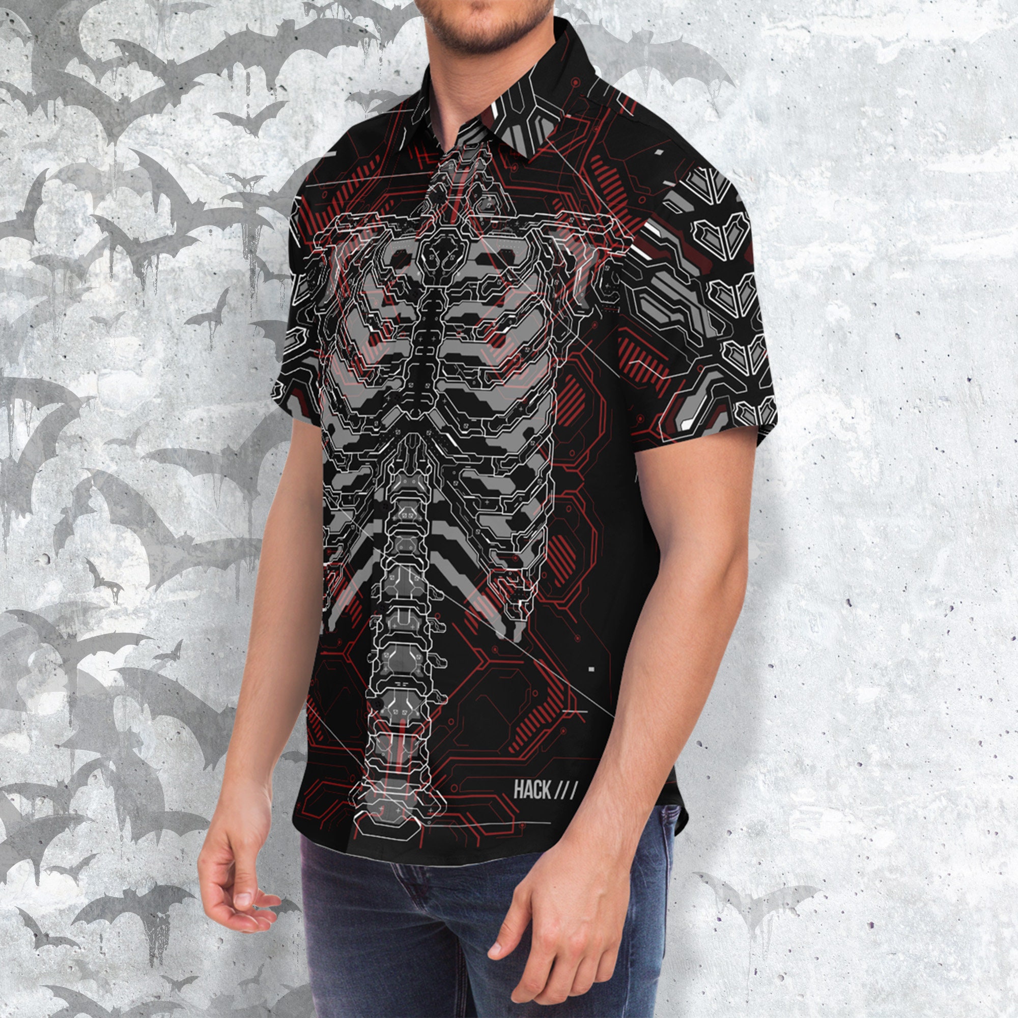 Cyberpunk Button-up Style Shirt, Cyber Goth Shirt, Anonymous