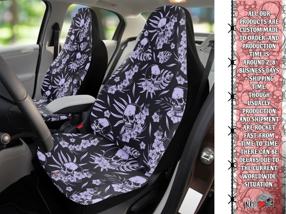 Exotic Flowers and Skull Car Seats Covers, Dark Art Car Seats Protector,  Goth Car Accessories, Gothic Aesthetic and Tattoo Art 