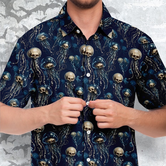 jellyfish dress shirt Skull Jellyfish Button-up Shirt: Goth Dark Art Novelty Clothing