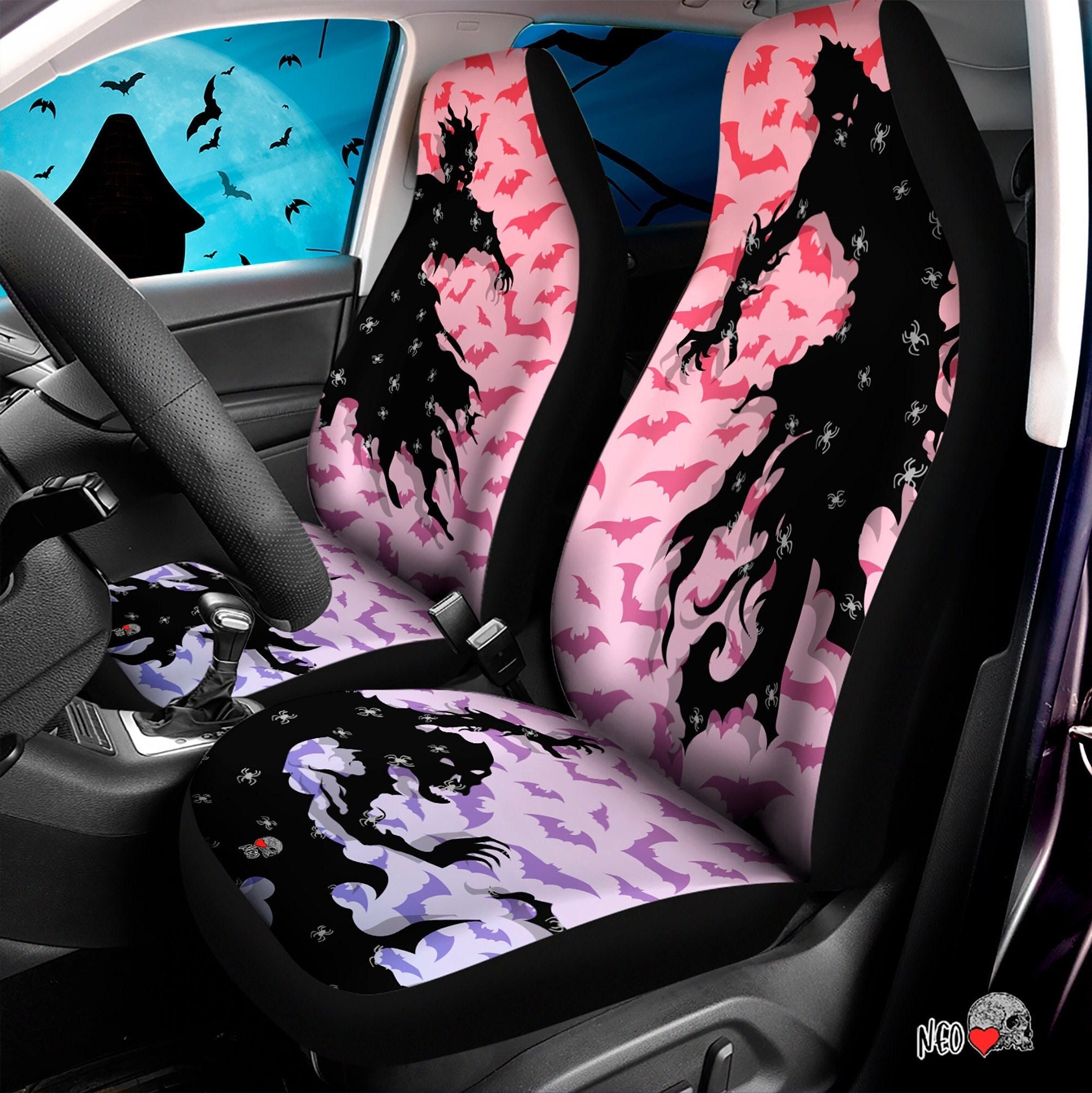 Pastel Goth Bats Car Seats Covers, Grunge Gothic Car Seats Protector,  Halloween Vamp Car Accessories, Bat Swarm Witchy Halloween 
