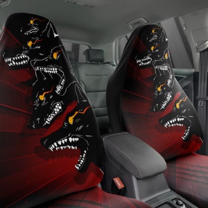 Reign of Wolfs Car Seats Covers | Grunge red Gothic Car Seats Protector | Halloween Vamp Car Accessories | fierce Beast
