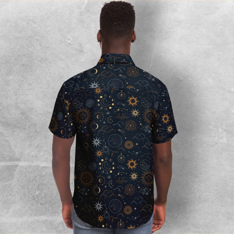 Celestial Button Down Style Shirt, Goth Shirt, Sun Moon Clothing, Dark art Party unisex shirt image 6