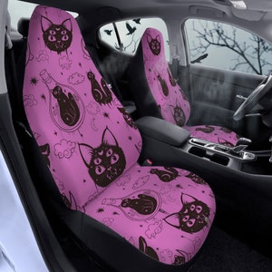 Occult Cat Pastel Goth Car Seats Covers, Grunge Gothic Car Seats Protector, Halloween Vamp Car Accessories, magic signs Witchy Halloween