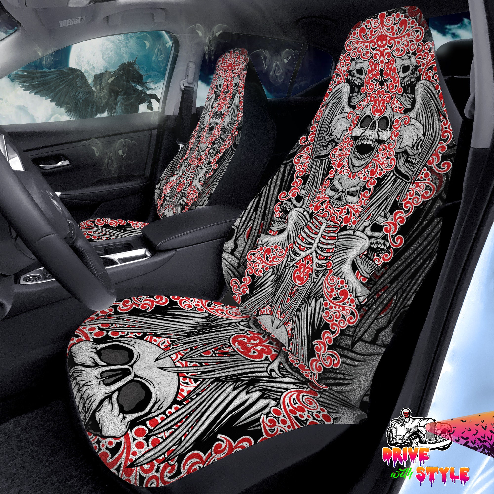 Angel Car Seat Covers,black Car Decor Aesthetic Gift for Him,tattoo Art Car  Decorations for Men,guardian Angel New Car Accessories for Me 
