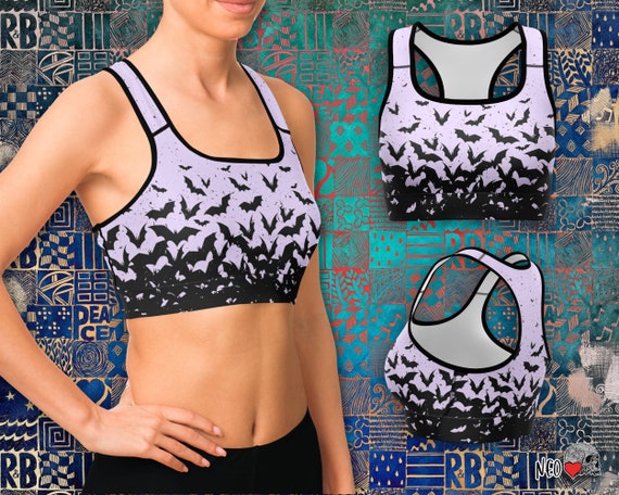 Bat Swarm Sports Bra, Spooky Cute Goth, Grunge Creepy Fitness