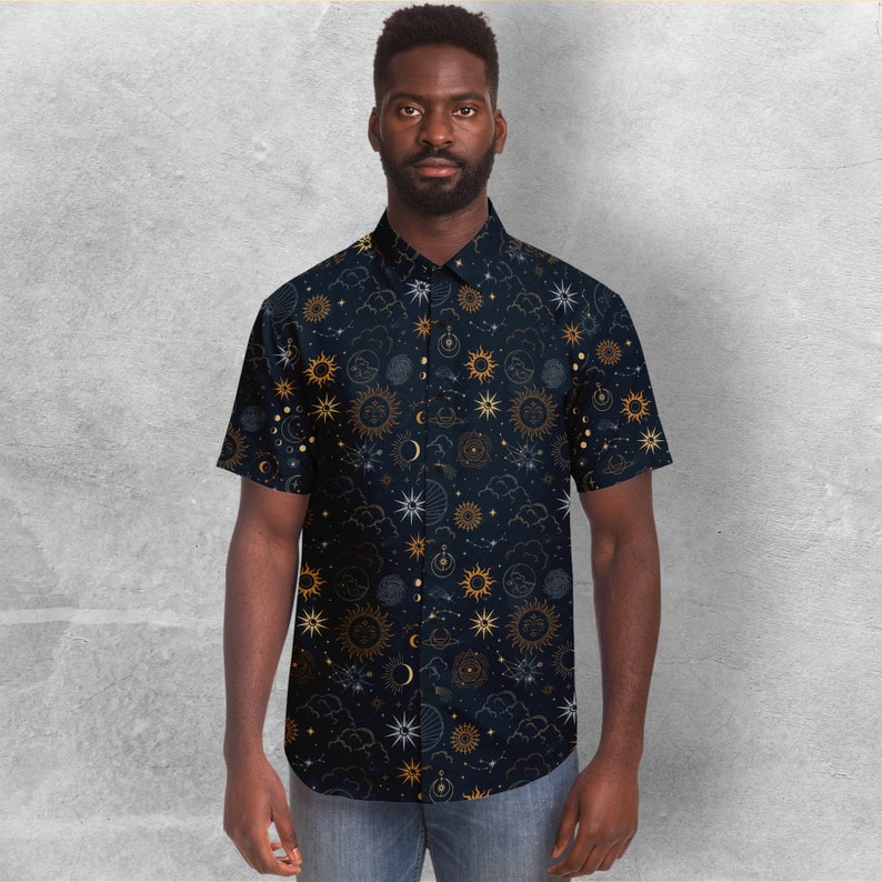 Celestial Button Down Style Shirt, Goth Shirt, Sun Moon Clothing, Dark art Party unisex shirt image 5