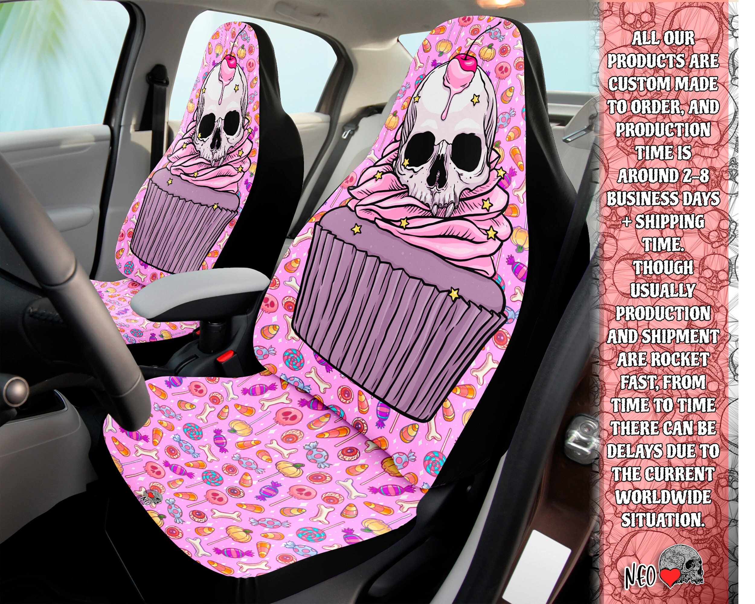 Spooky Season Bat Seat Covers - Set of Two - Pastel Goth Car Accessories  Gothic