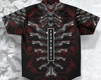Cyberpunk Button-Up Style Shirt, Cyber Goth Shirt, Anonymous Hacker Kleidung, Cyber Legat, android Button Up