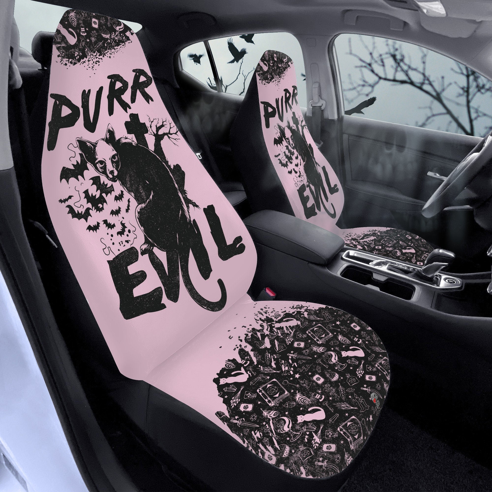 Anime Girl Cat Car Seats Covers, Grunge Gothic Car Seats Protector, Car  Accessories, Car Seat Upholstery Set Car Seat Covers Color Name: milky