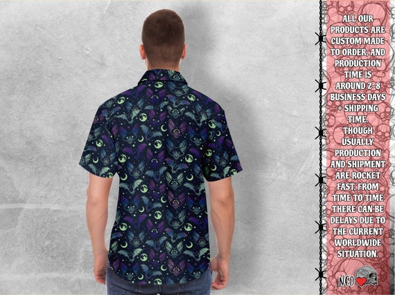 Creepy Bats Button Down Style Shirt, Goth Shirt, Sun Moon Clothing