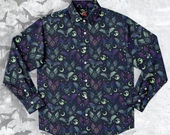 Camisa de murciélagos espeluznantes: Ropa gótica mística de cielo nocturno