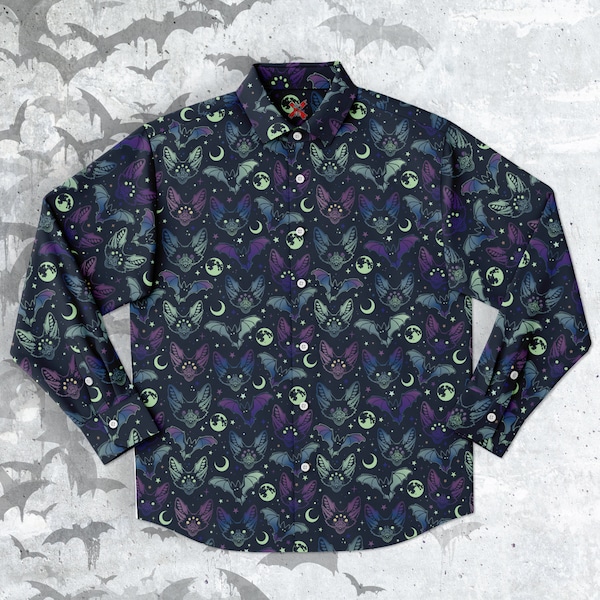 Creepy Bats Button-Up Shirt: Goth Night Sky Mystic Clothing