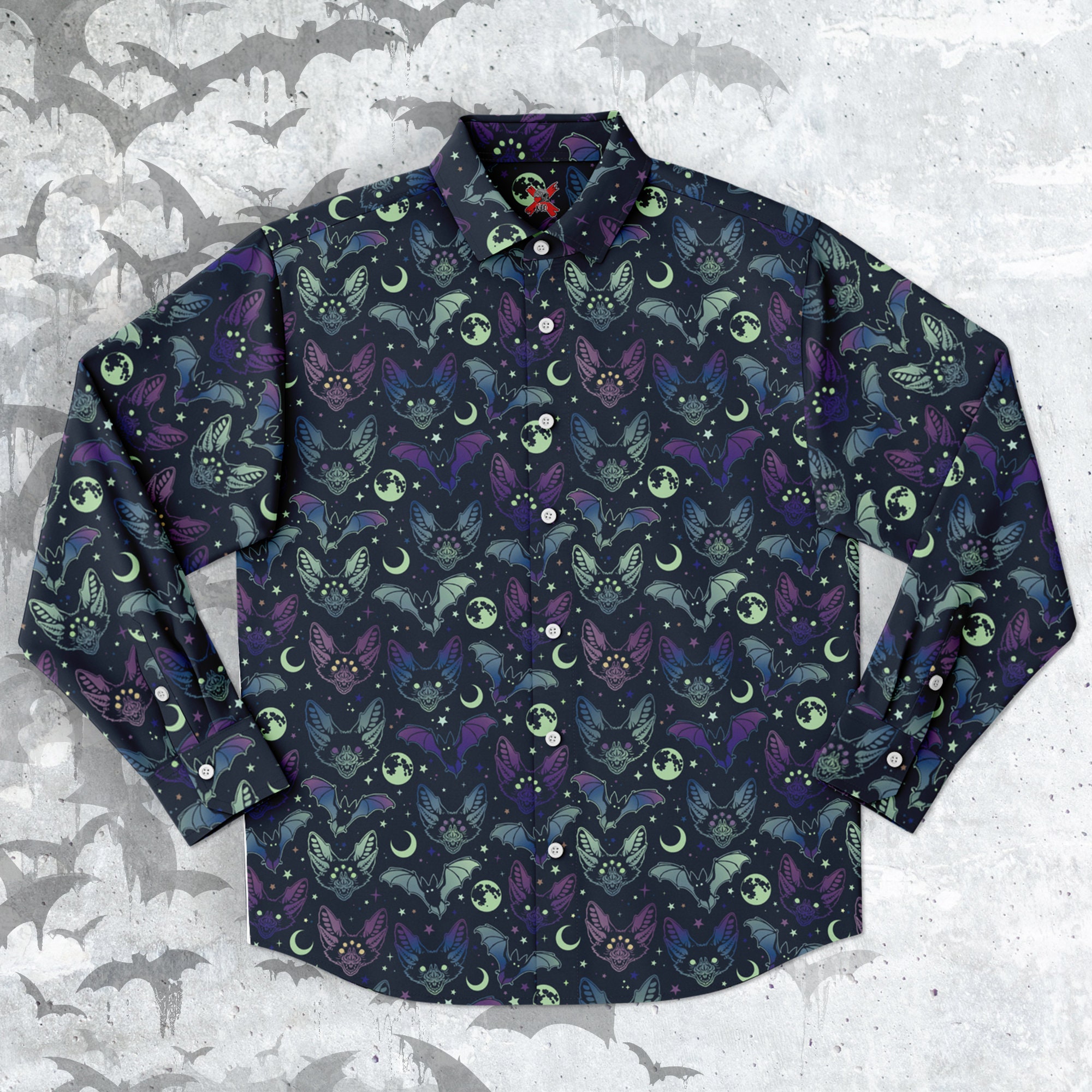 Creepy Bats Button-up Shirt: Goth Night Sky Mystic Clothing - Etsy