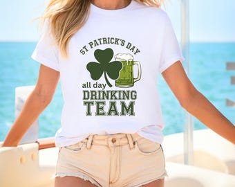 Camiseta del equipo de bebedores del Día de San Patricio, sudadera con cuello redondo y trébol, top para la ruta de pubs irlandesa del Día de San Patricio, camiseta a juego para grupos de amantes de la cerveza, camiseta de camarero