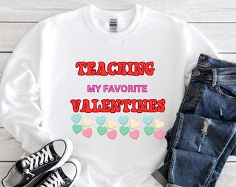 Felpa per insegnante di San Valentino, magliette per insegnanti con cuoricini dell'insegnamento, regalo per insegnante di San Valentino, maglietta per insegnante d'amore, maglietta per San Valentino