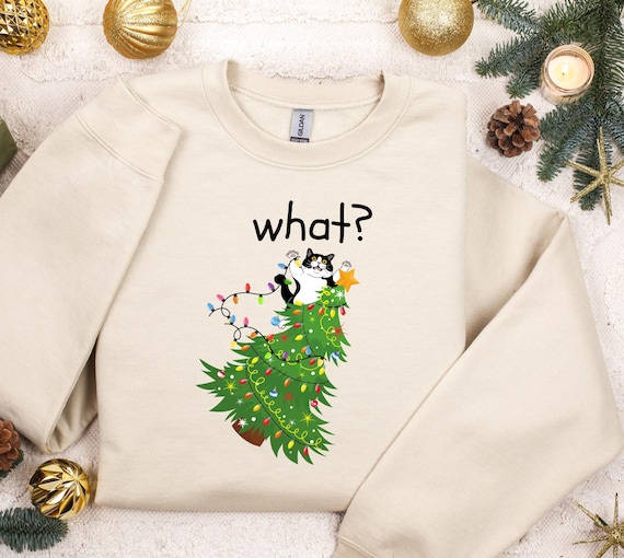 Camiseta de gato navideño, sudadera navideña, camiseta de gato