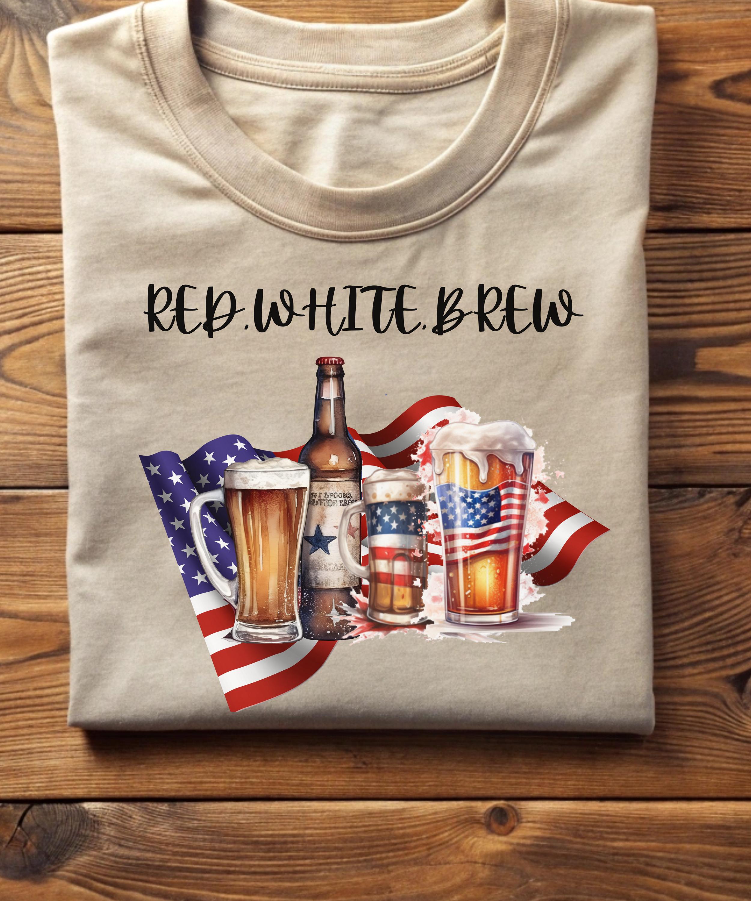 Red White and Brewのグラフィック、独立記念日のビールシャツ、ビール