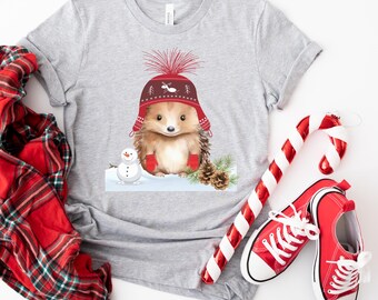 schattige kerstegel - Feestelijk egelshirt | Leuk vakantieshirt met dieren, kerstegel, familie-egelshirt, familiekerst,