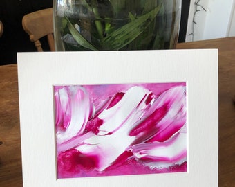 Pink and white small abstract painting